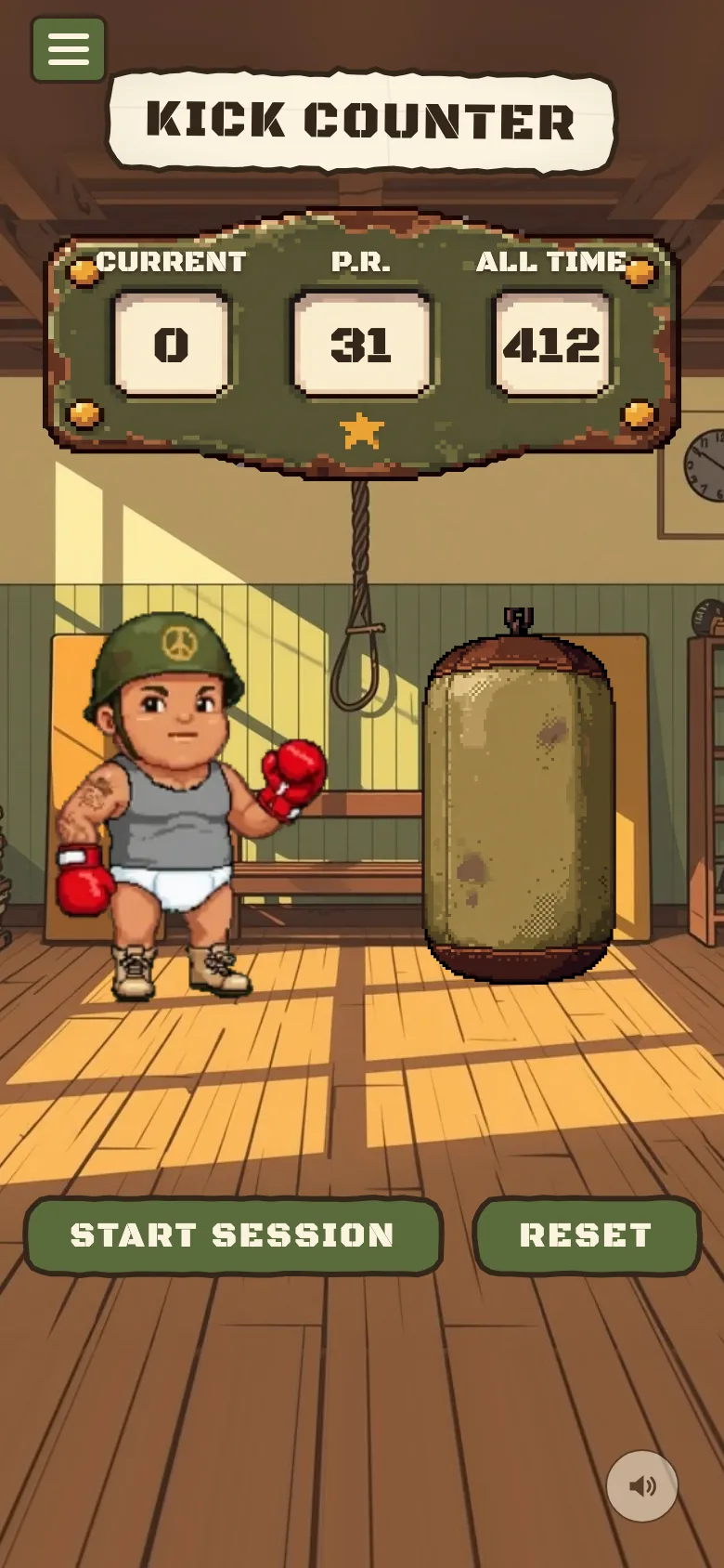 The kick counter: a punching bag with current, record and all-time counts