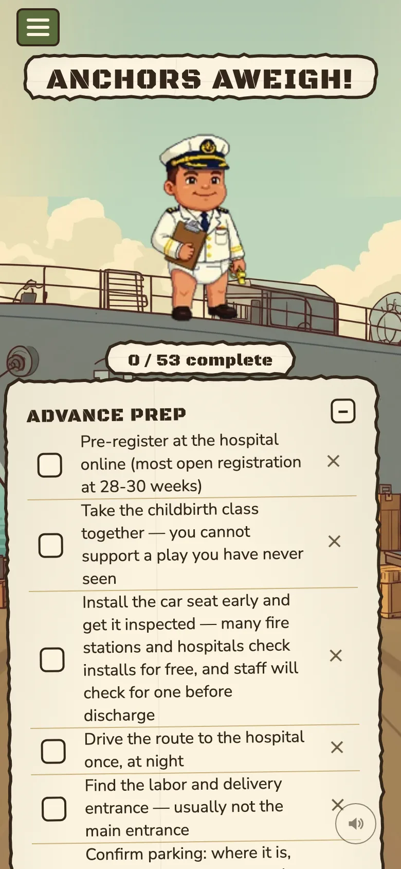 Anchors Aweigh: a fifty-three item advance preparation checklist